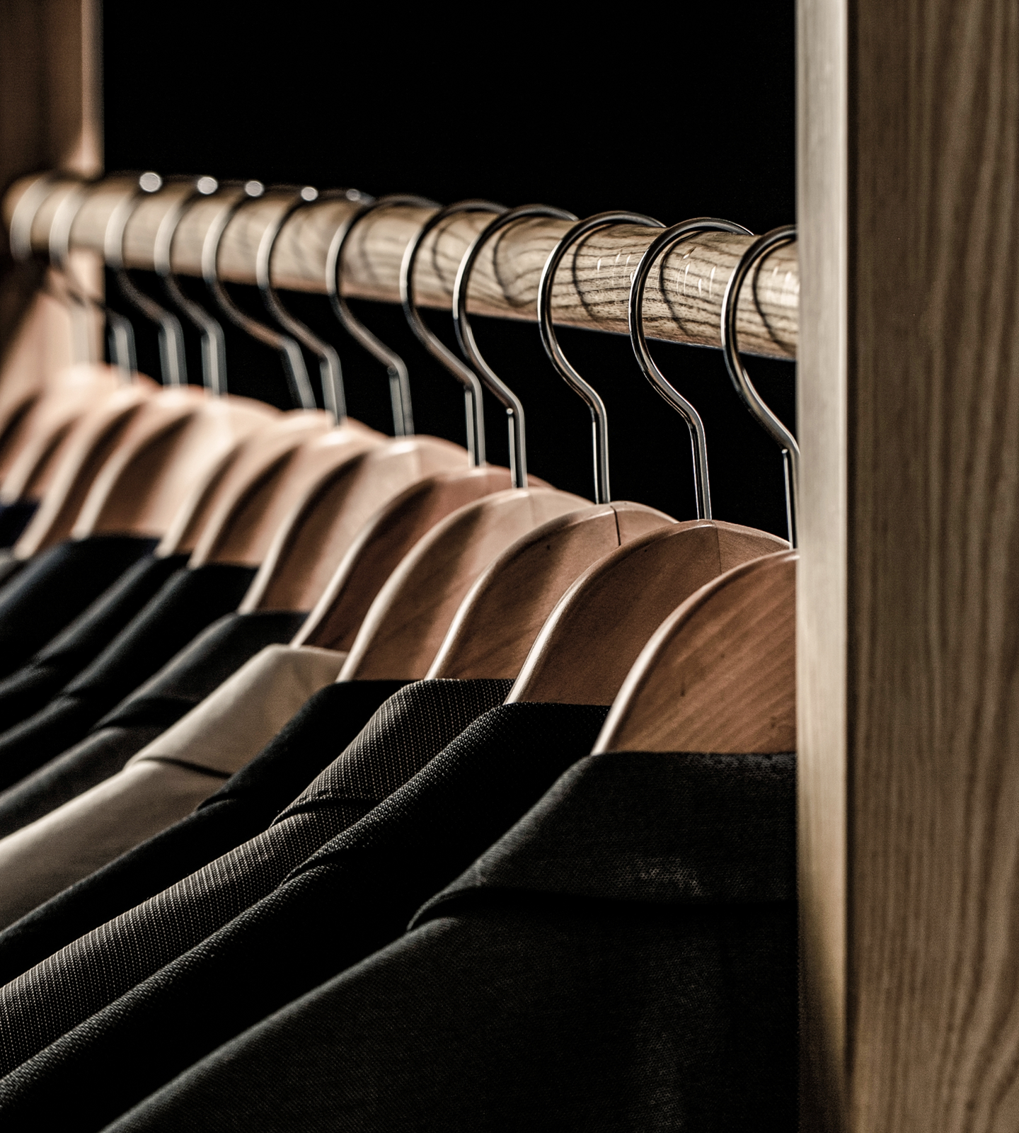 Clothing on hangers on a rack for GOH shipping. 