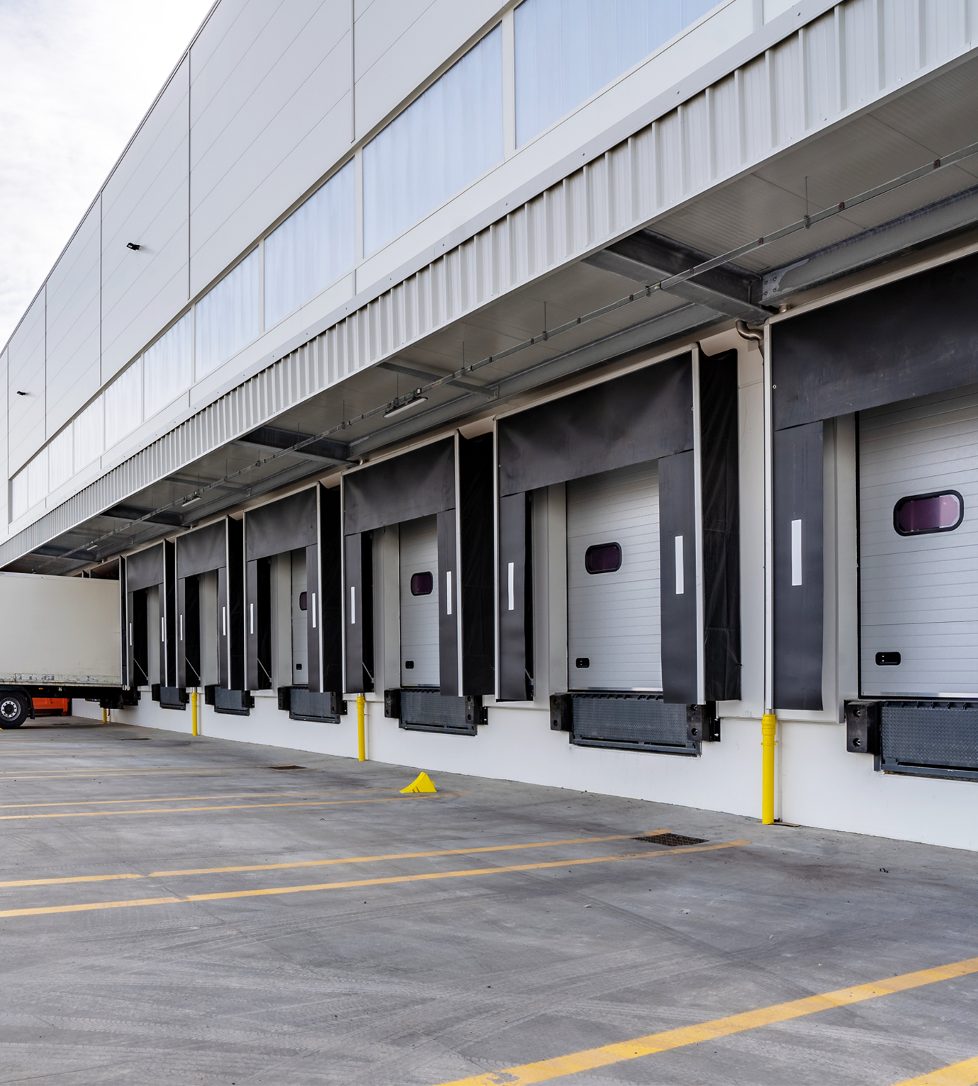 A warehouse loading dock ready for pick-up and delivery.